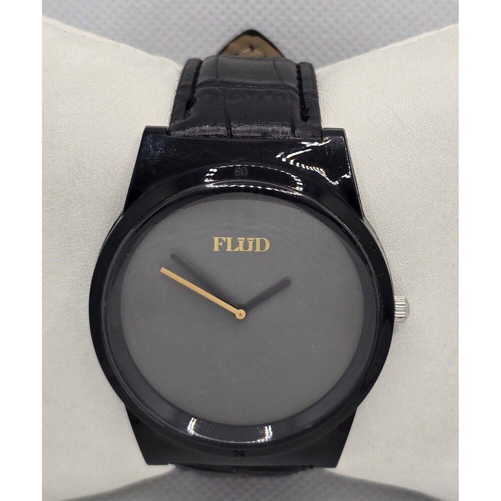 Men's Flud Minimalist Round Black Dial Case Quartz Black Leather Strap Watch 04 - Picture 5 of 9